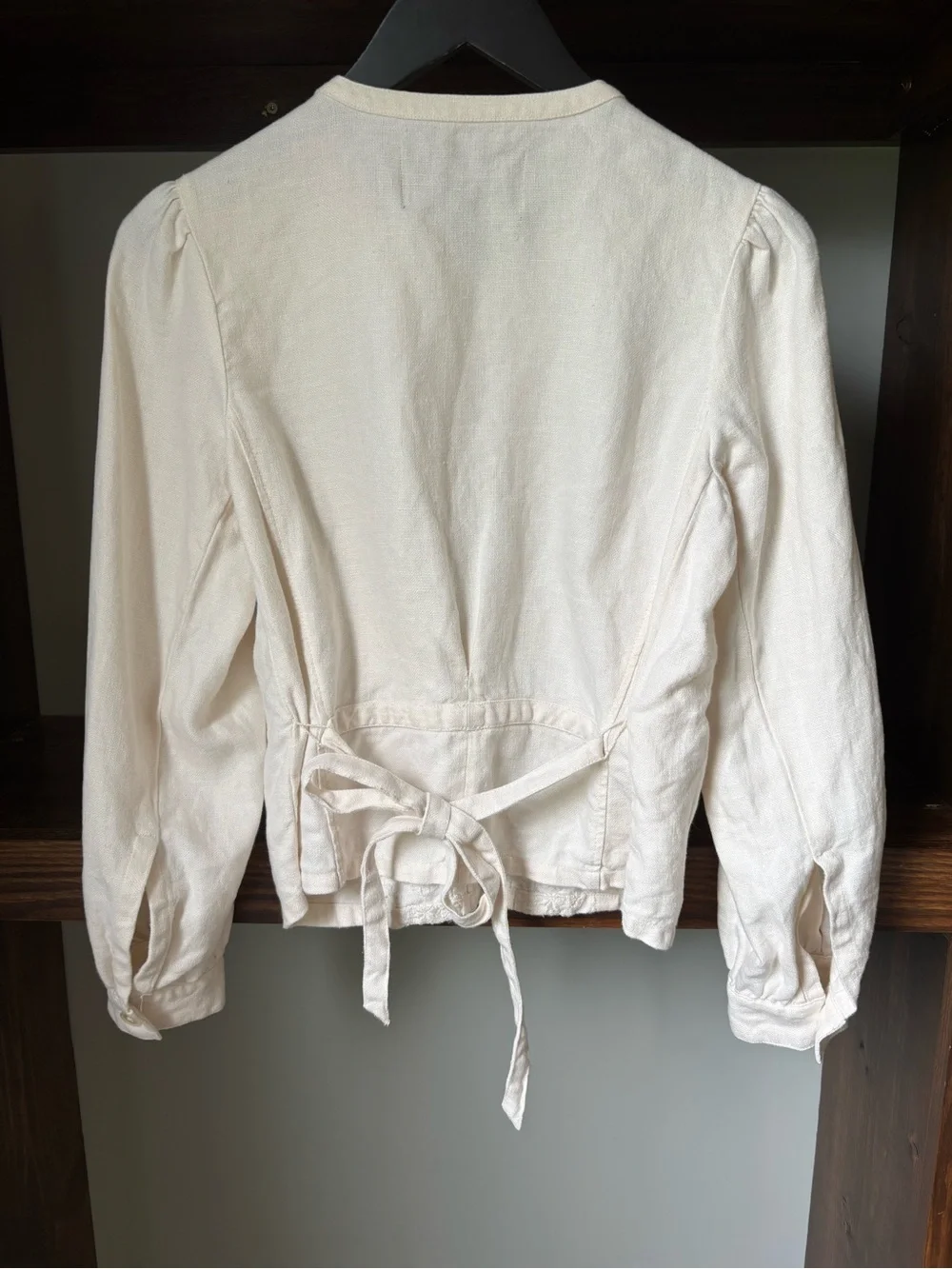 J.Crew Cream Embroidered Button-Front Tie-Waist Jacket